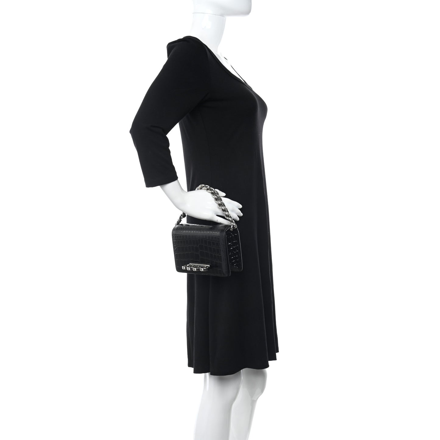 Croc Four Ring Knuckle Mini Chain Clutch Black