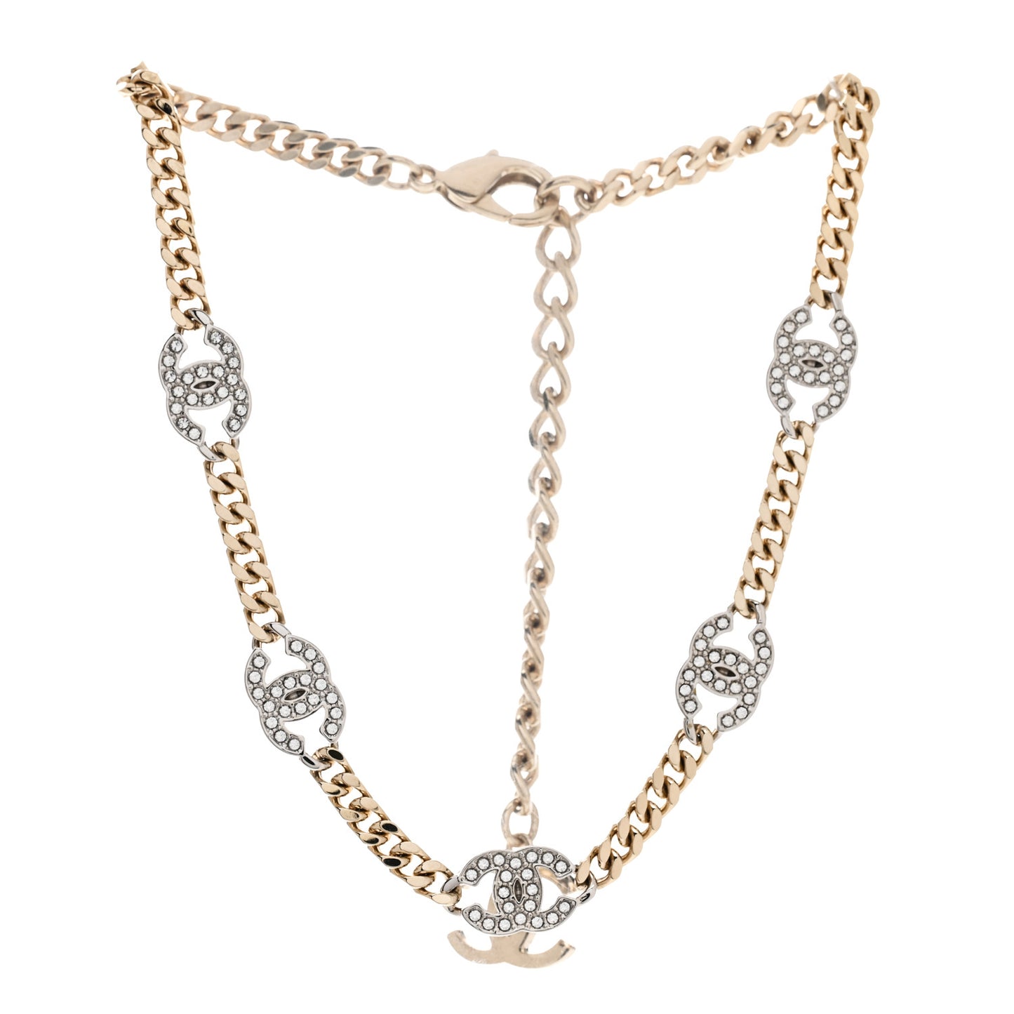 Crystal Chain CC Link Choker Gold Silver