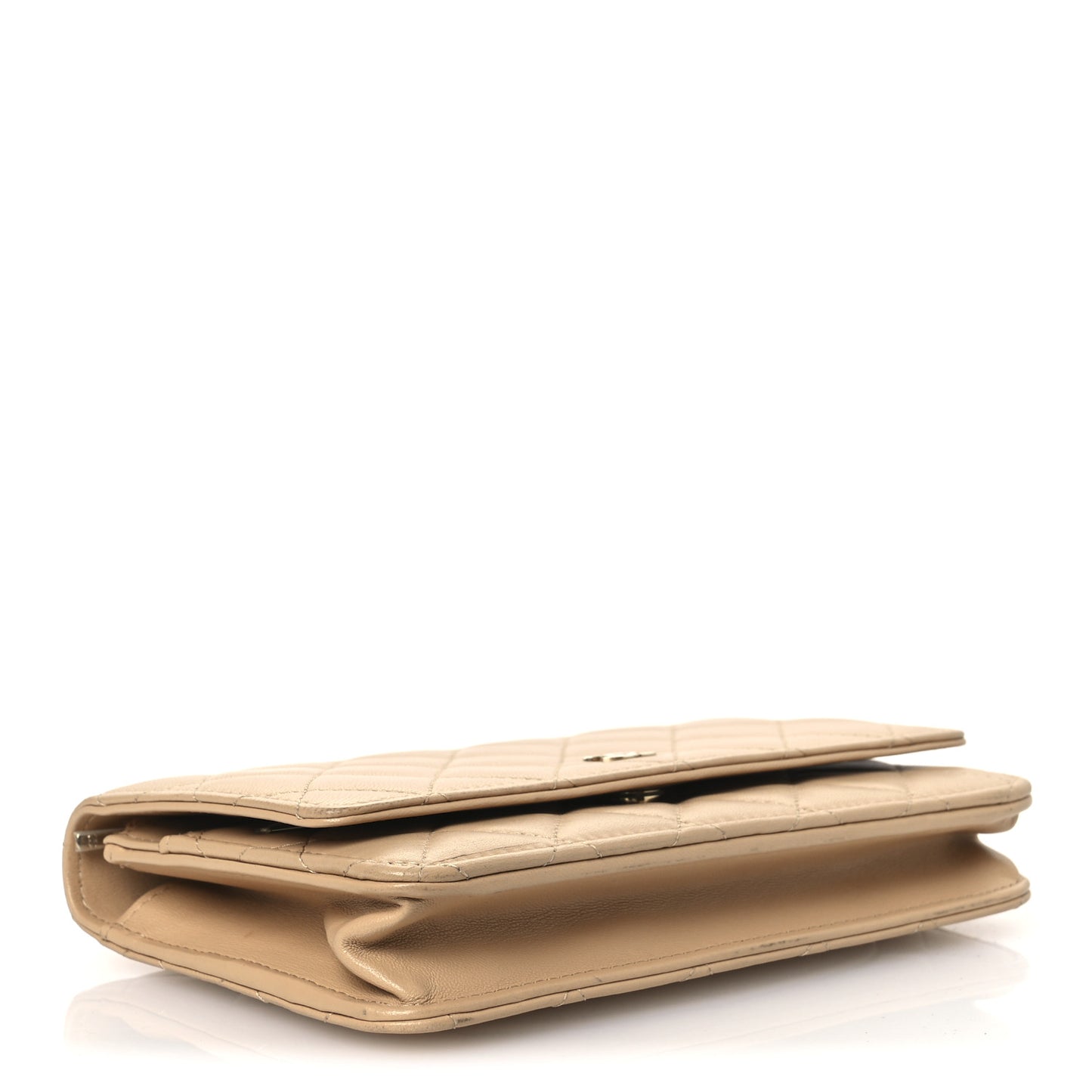 Lambskin Quilted Wallet On Chain WOC Beige