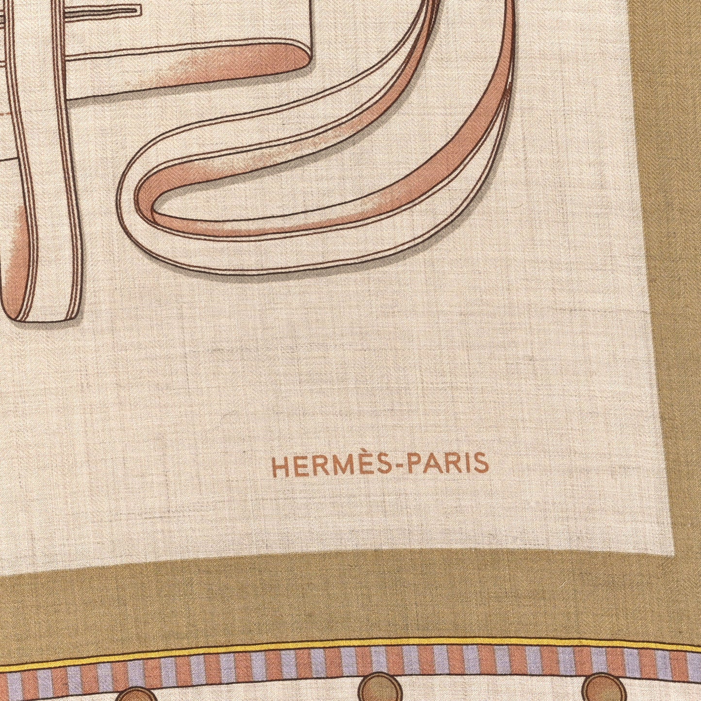 Cashmere Silk Lettres Equestres Shawl 140 Naturel Beige Rose Poudre