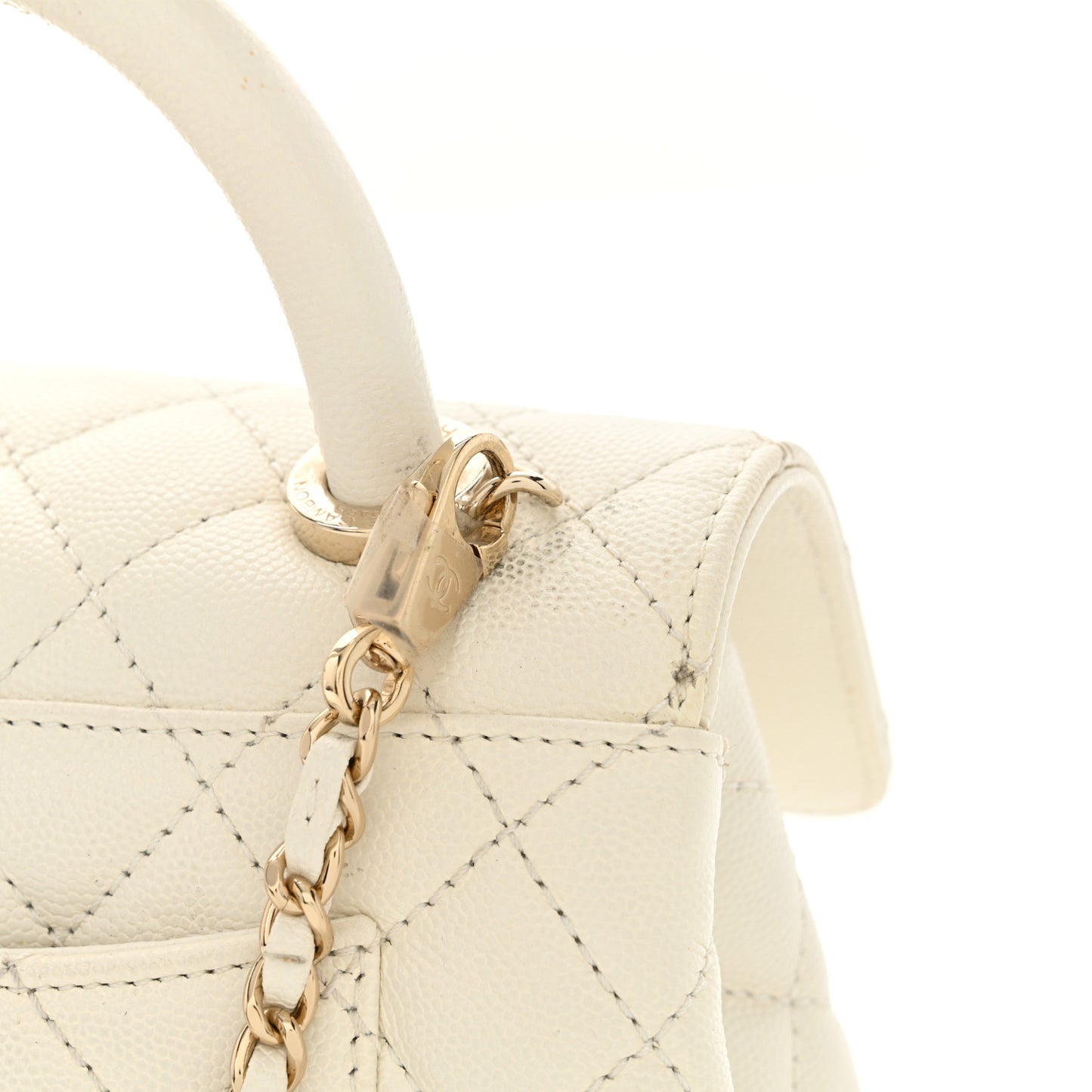 Caviar Quilted Extra Mini Coco Handle Flap White