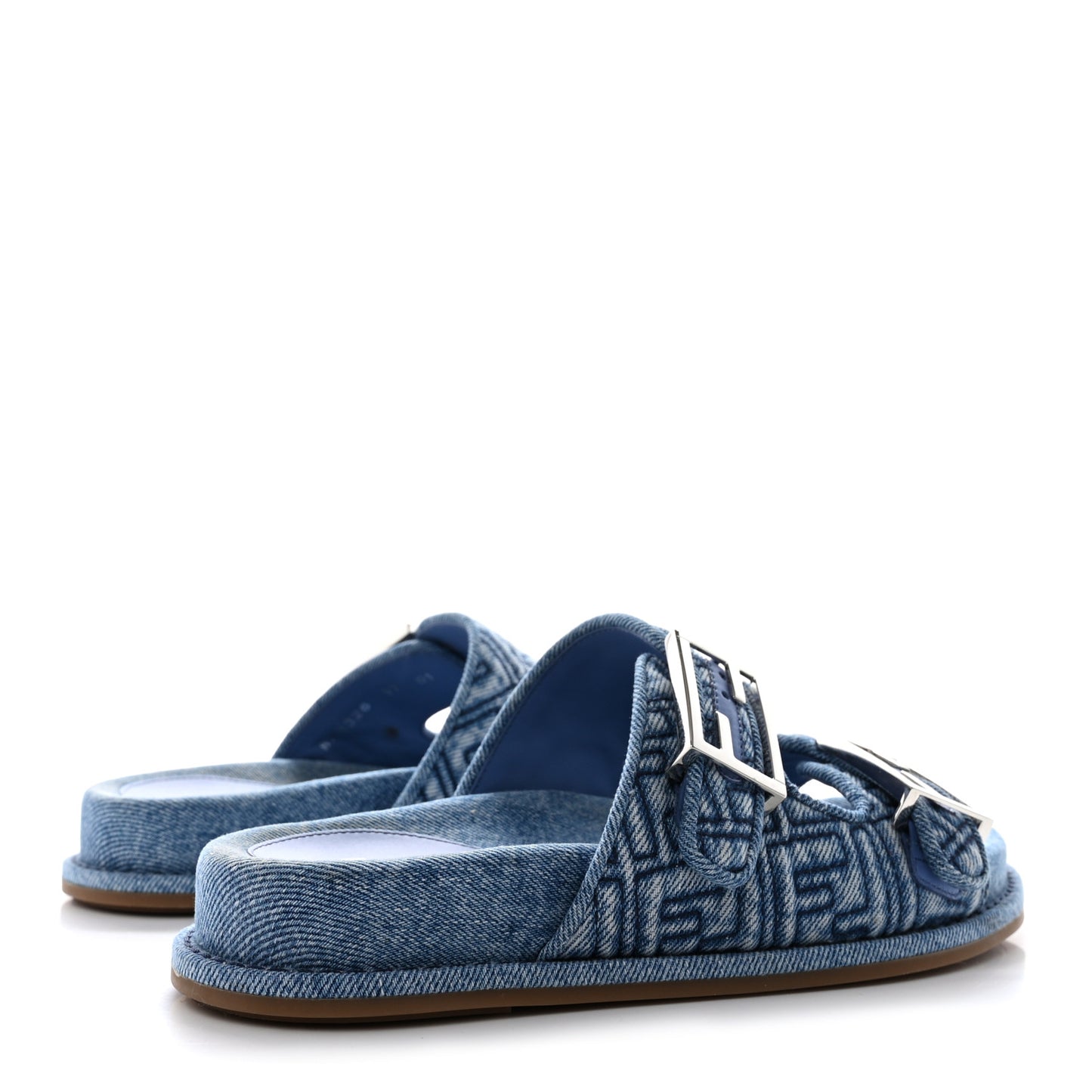Denim Jacquard FF Womens Fendi Feel Buckled Slide Sandals 37 Blue