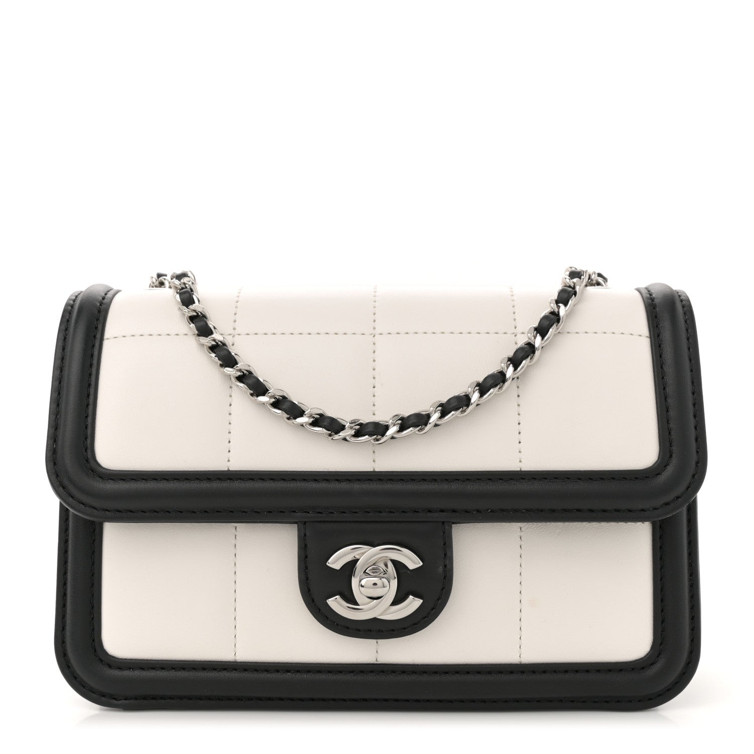 Chanel Lambskin Calfskin Mini Chocolate Bar Flap Bag White Black 1 of 10