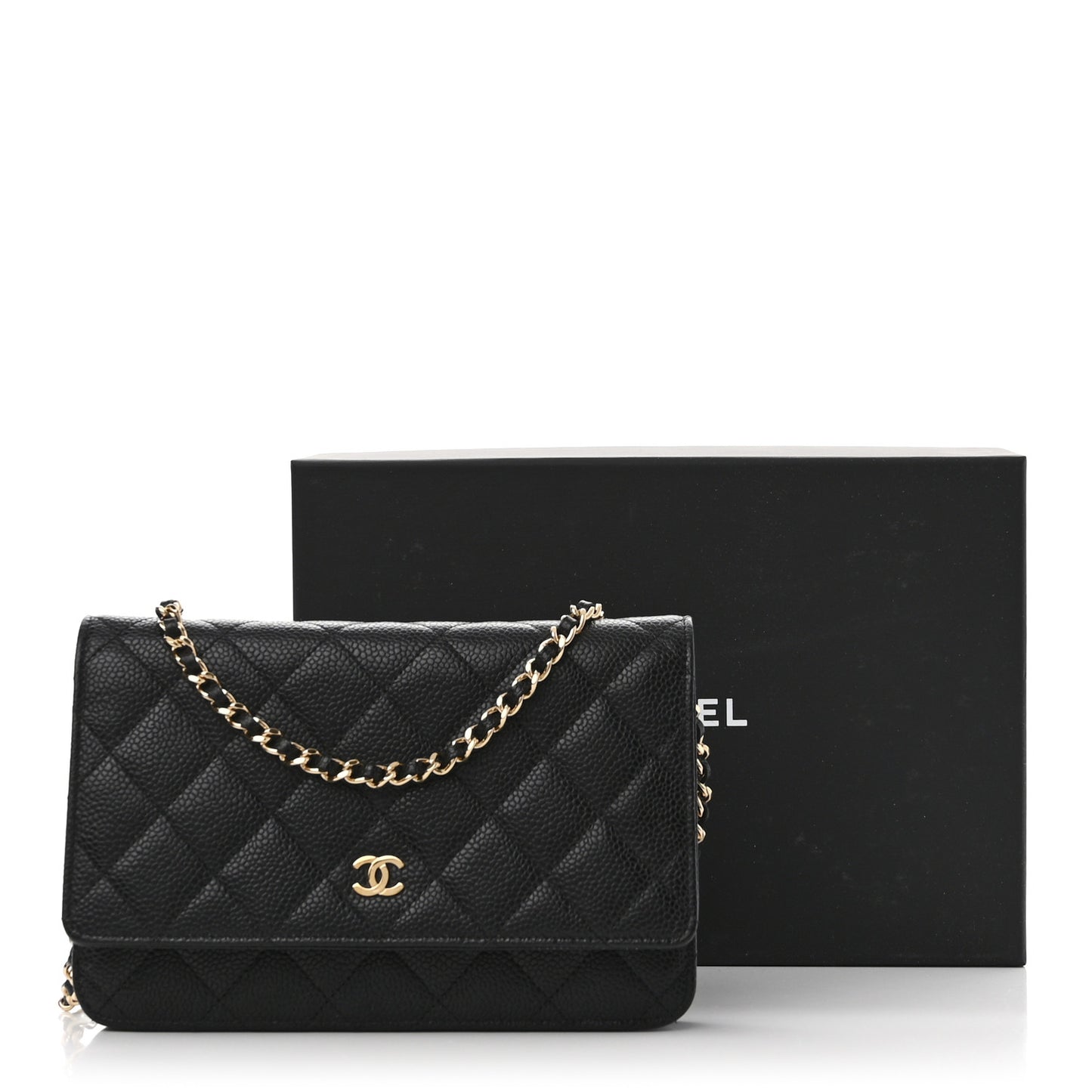 Caviar Quilted Wallet on Chain WOC Black