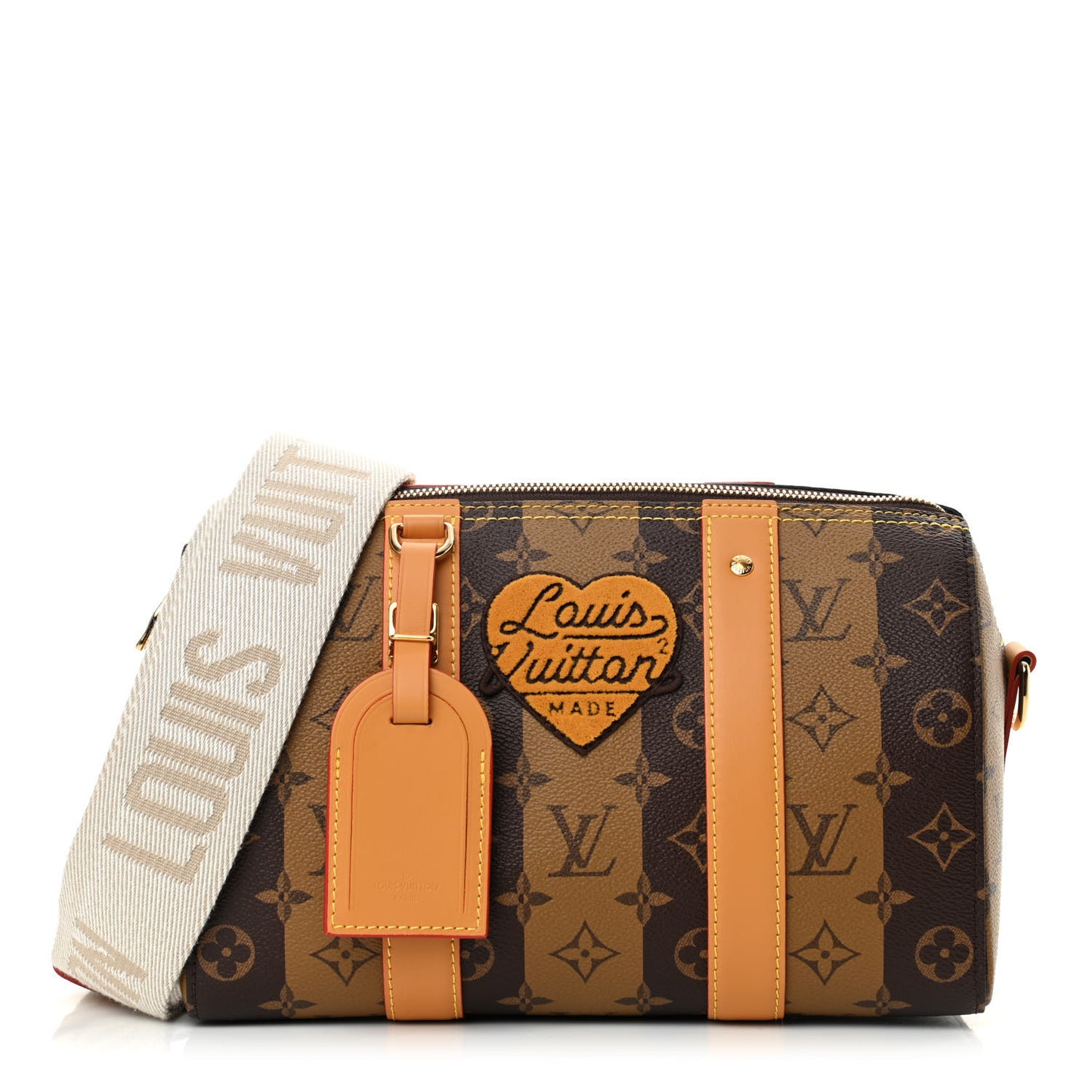 X NIGO Reverse Monogram Stripes City Keepall Bandouliere Brown