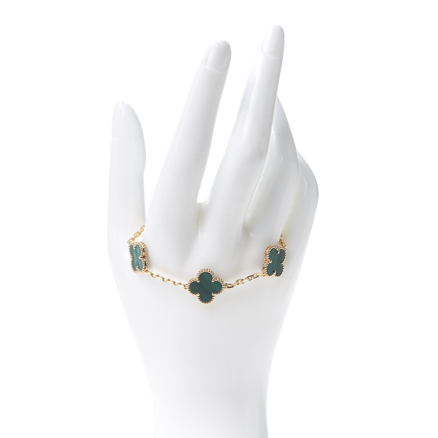 18K Yellow Gold Malachite 5 Motifs Vintage Alhambra Bracelet