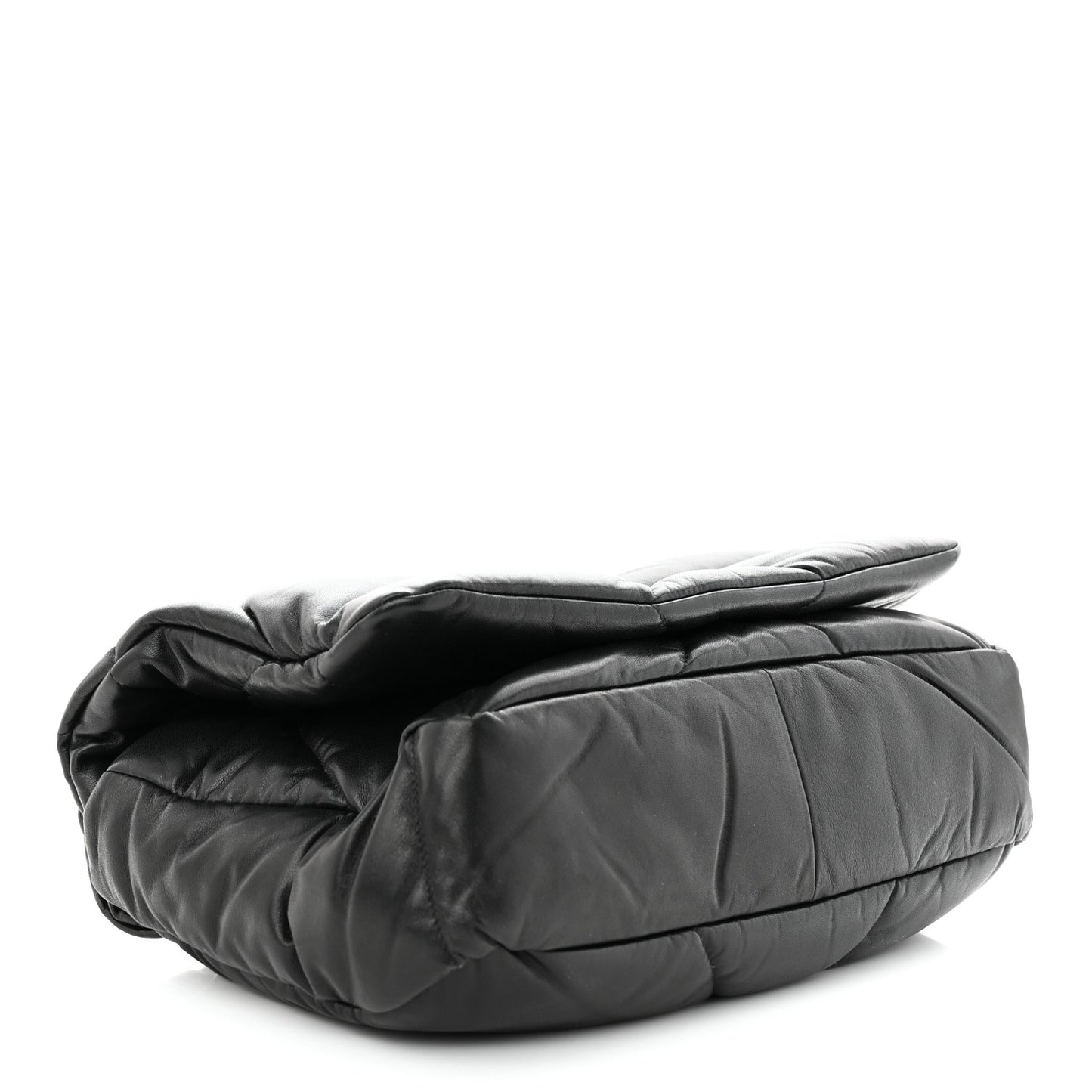Nappa Soft Padded Logo Embossed Triangle Quilted Shoulder Bag Black