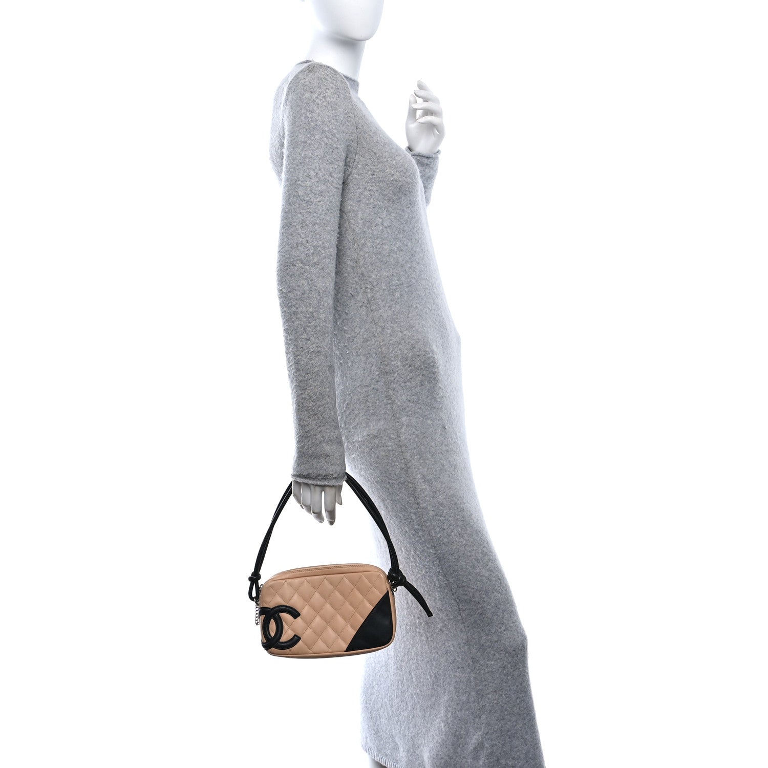 Chanel Calfskin Quilted Cambon Pochette Beige Black 2 of 10