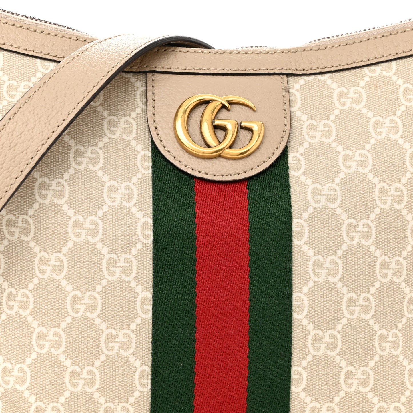 GG Supreme Monogram Textured Dollar Calfskin Web Small Ophidia Half Moon Hobo Beige Mystic White Oatmeal