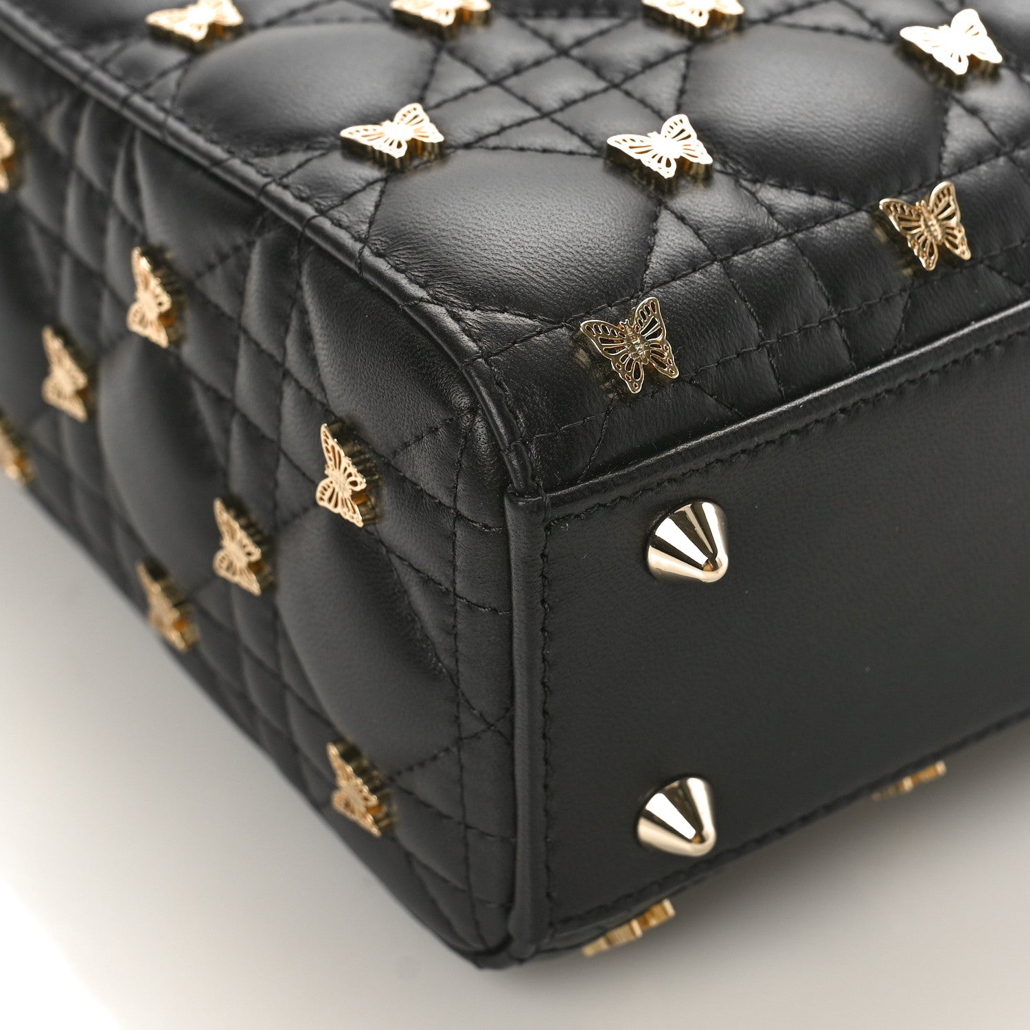 Christian Dior Lambskin Cannage Butterfly Studs Small Lady Dior Black 7 of 8