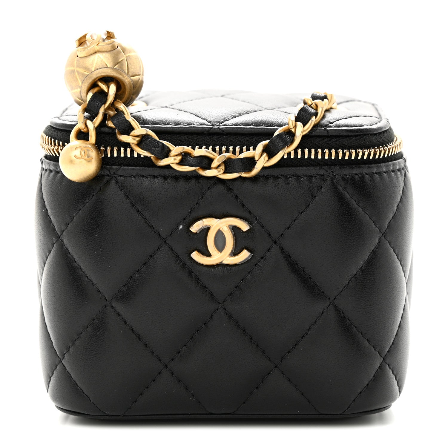 Chanel Lambskin Quilted Mini Pearl Crush Vanity Case With Chain