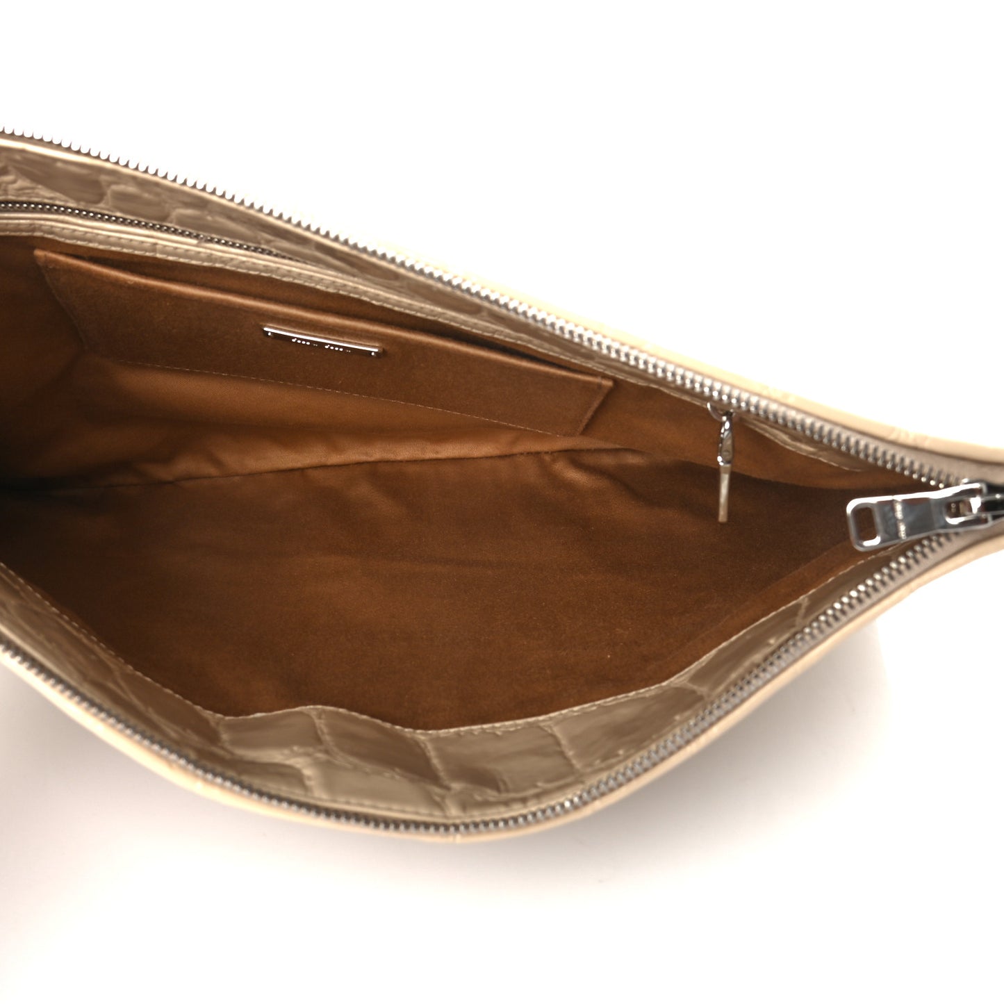 Vernice Alligator Embossed Clutch Sabbia