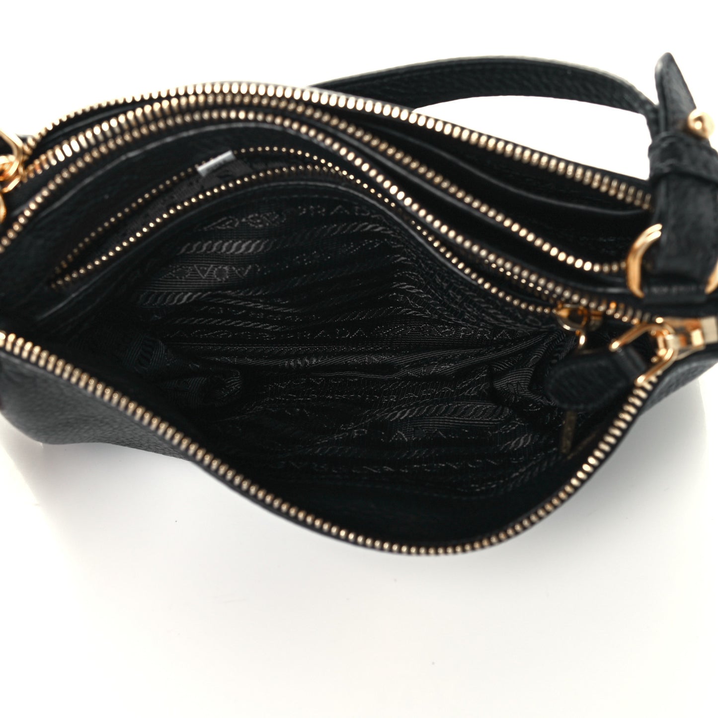 Vitello Daino Double Zip Crossbody Bag Black