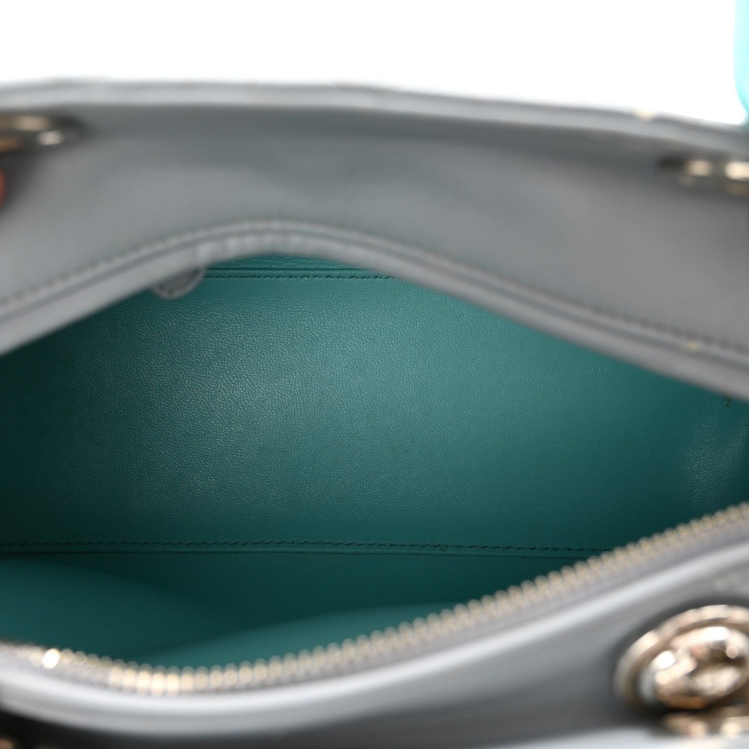 Christian Dior Lambskin Cannage Medium Bi-Color Lady Dior Grey Turquoise 6 of 13