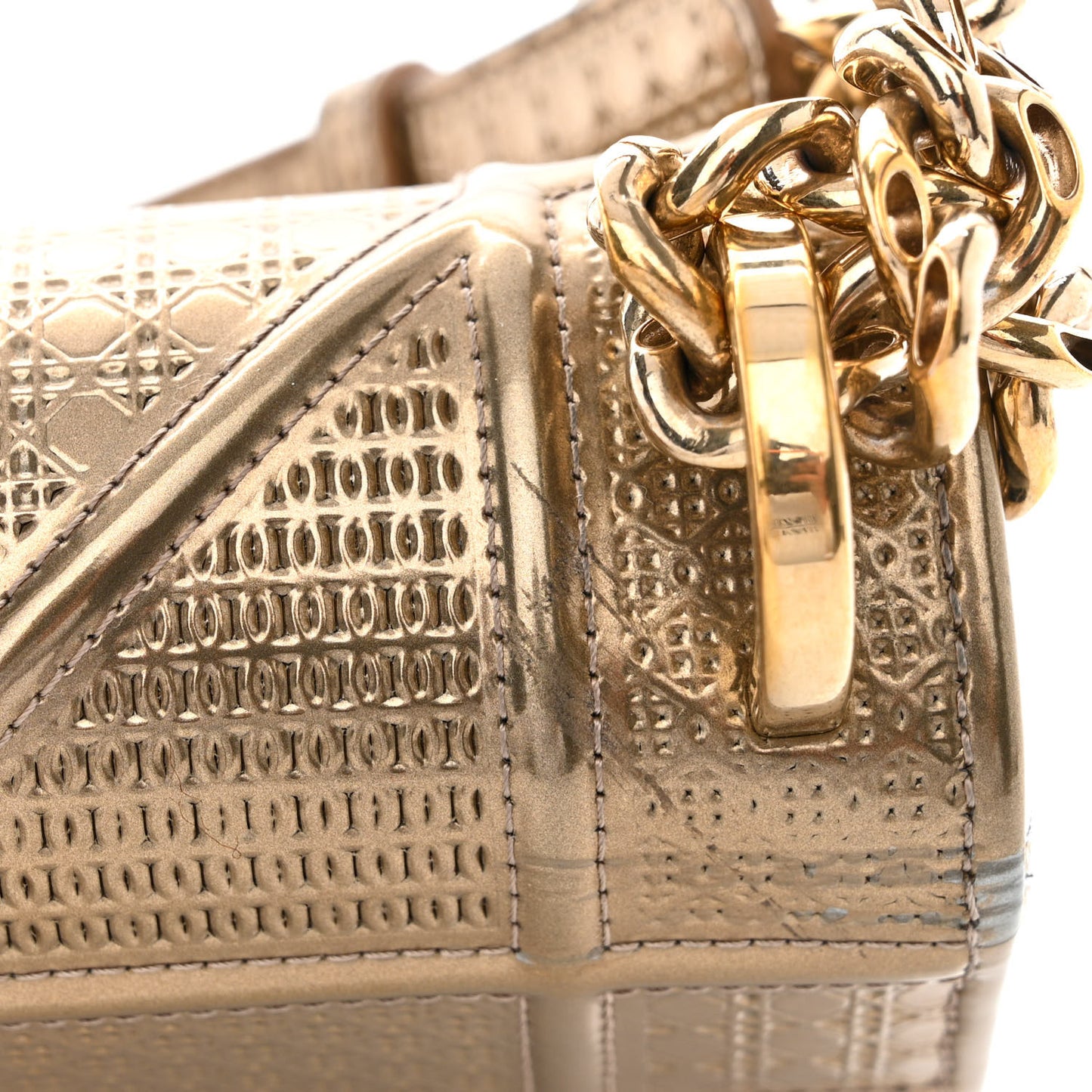 Metallic Patent Micro-Cannage Medium Diorama Flap Bag Gold