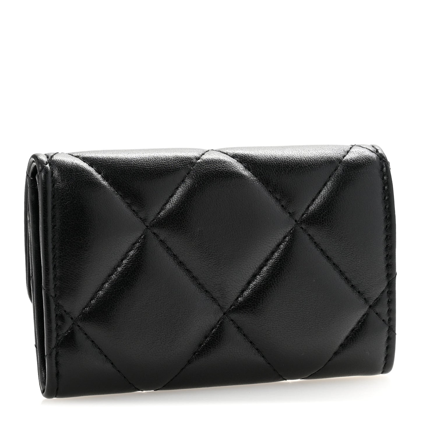 Lambskin Quilted Chanel 19 Flap Card Holder Black