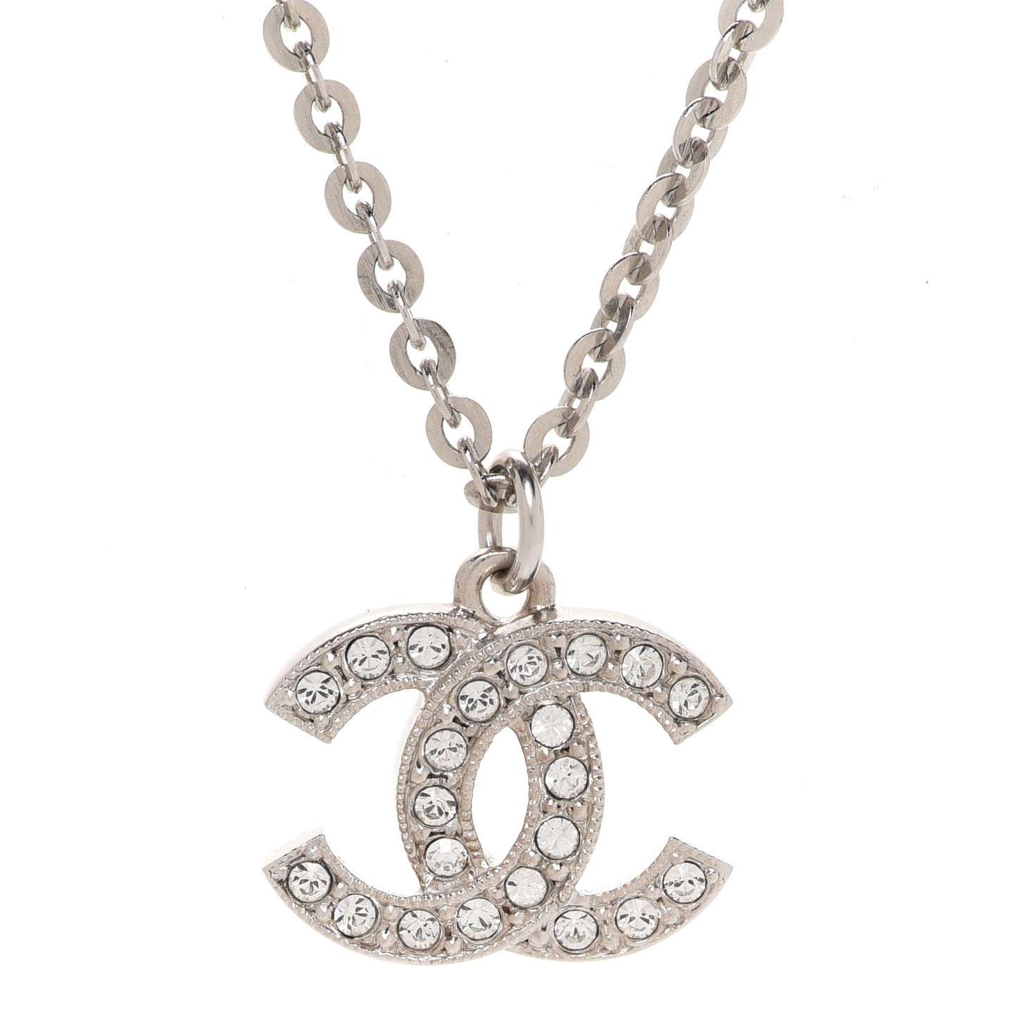 Crystal Pearl CC Pendant Necklace Silver Black