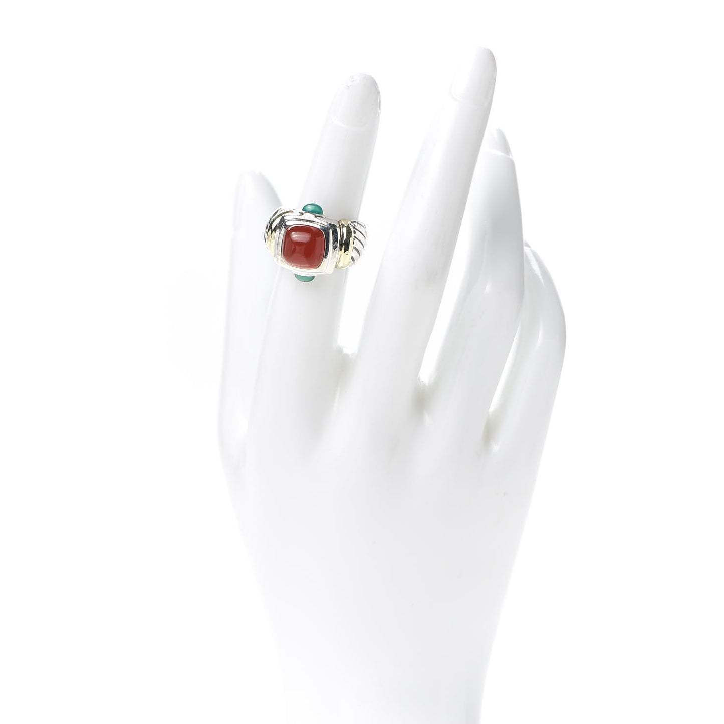 Sterling Silver 14K Yellow Gold Chalcedony Carnelian Renaissance Cable Ring 50 5.5