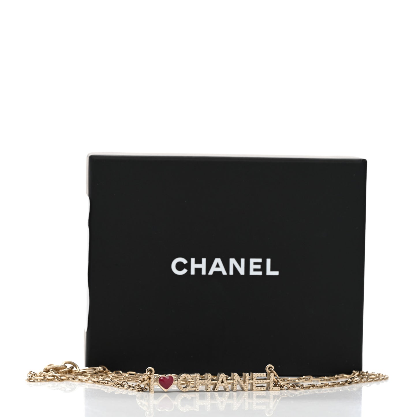 Quilted I Heart Chanel Logo Necklace Gold