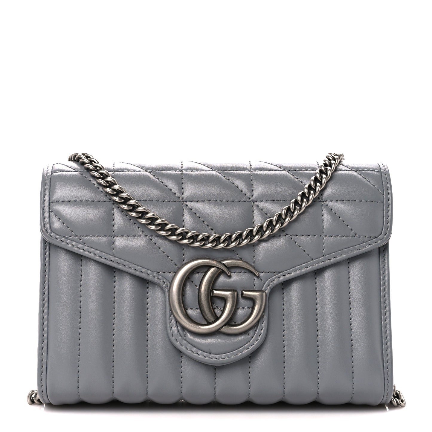 Calfskin Matelasse Aria GG Marmont Chain Wallet Deep Grey
