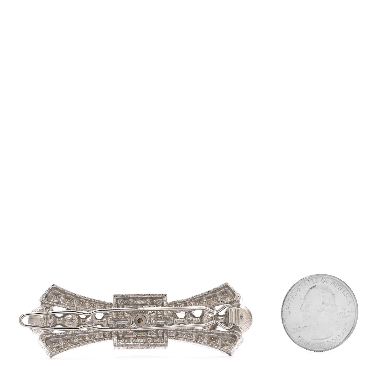 Metal Crystal CC Logo Bow Brooch Silver