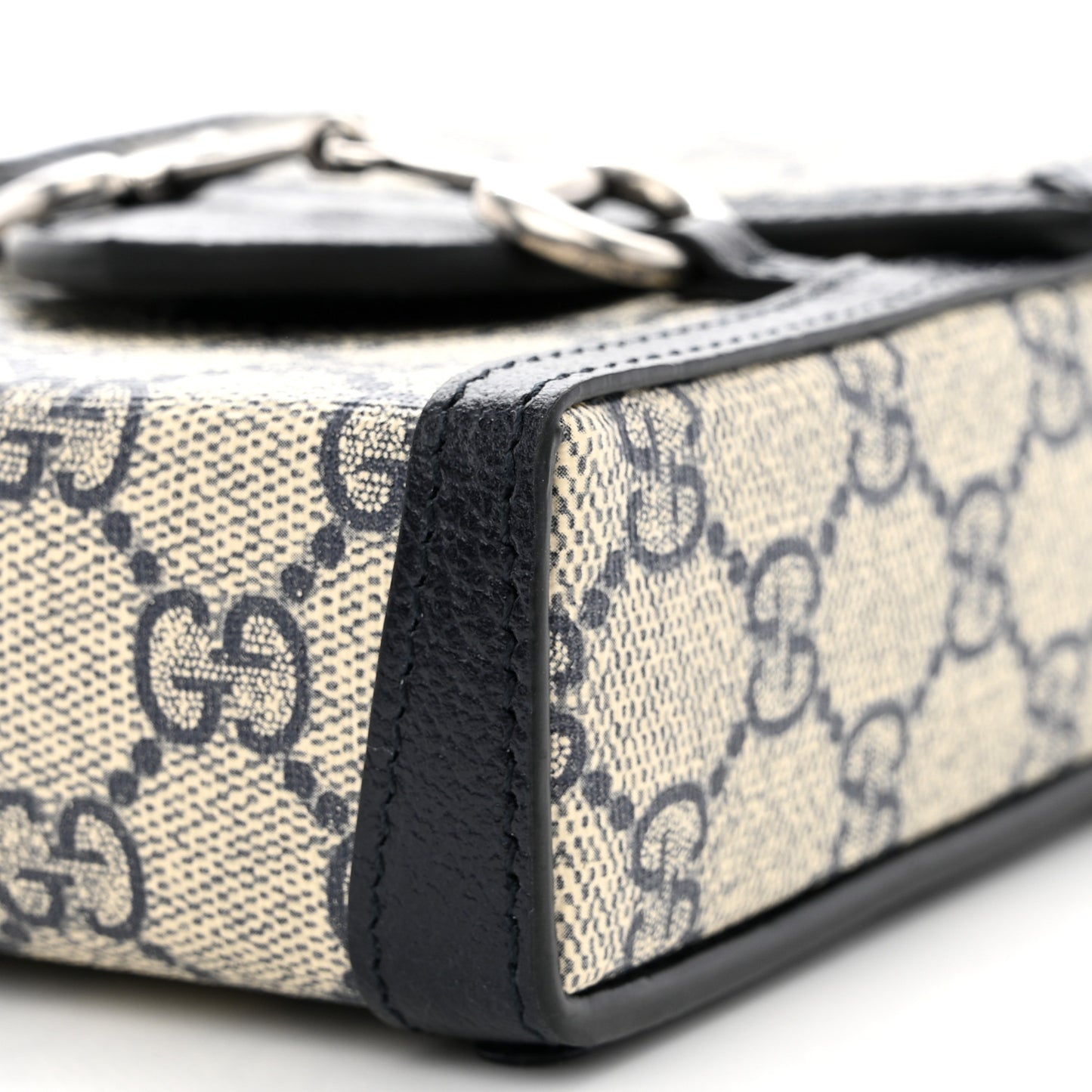 GG Supreme Monogram Textured Dollar Calfskin Mini Horsebit 1955 Crossbody Bag Beige Blue