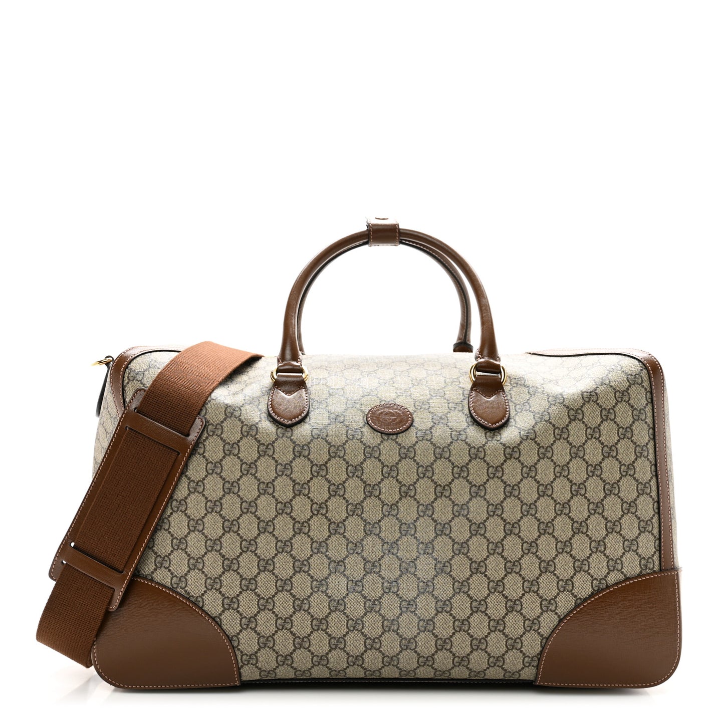 GG Supreme Monogram Azalea Calfskin Retro Interlocking G Large Duffle Bag Beige Ebony Brown Sugar