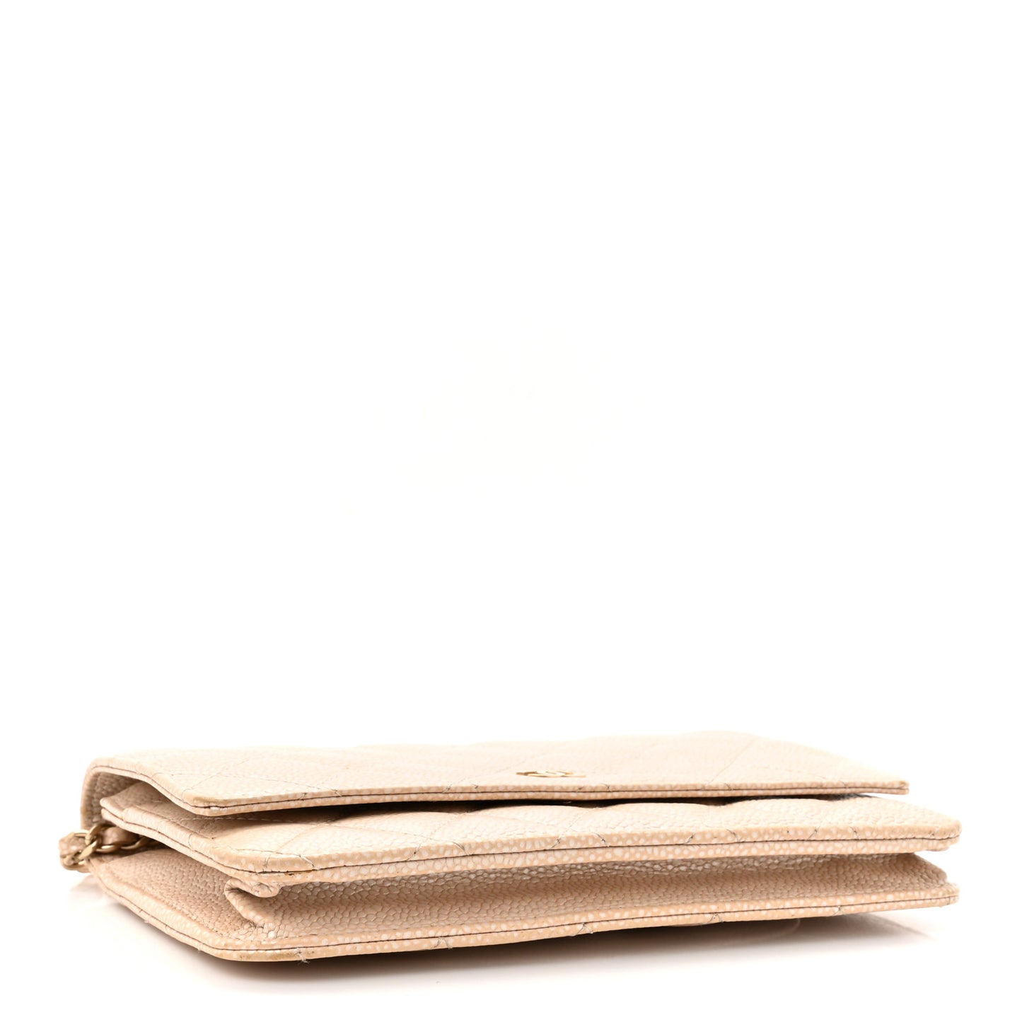 Pearly Caviar Quilted Wallet On Chain WOC Beige