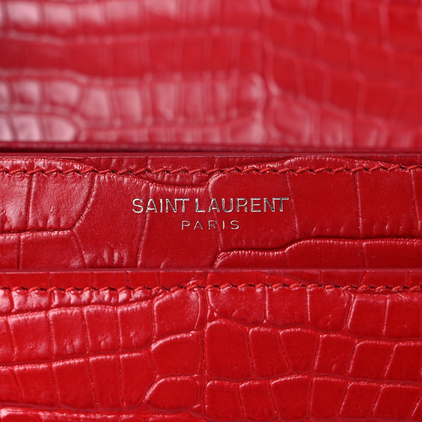 Calfskin Crocodile Embossed Medium Monogram Sunset Rouge Eros