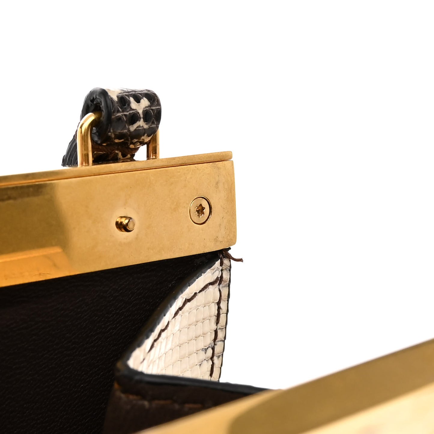 Lizard Mini Clasp Bag Black White