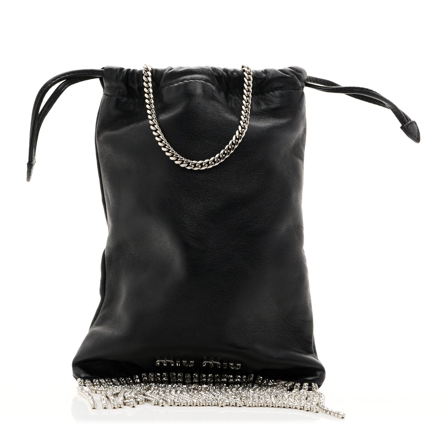 Miu Miu Nappa Starlight Crystal Fringe Trick Pouch On Strap Black