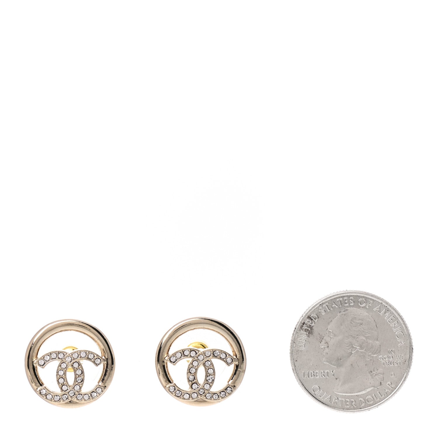 Chanel Crystal CC Round Earrings Gold 2 of 5