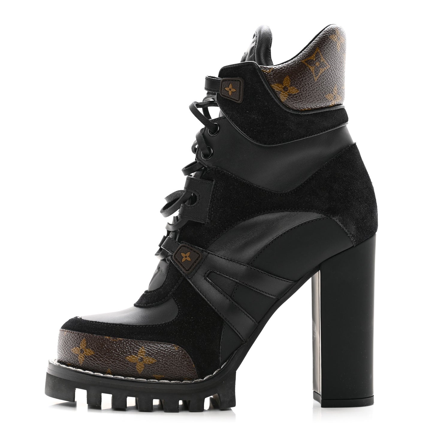 Suede Calfskin Monogram Star Trail Ankle Boots 38 Black