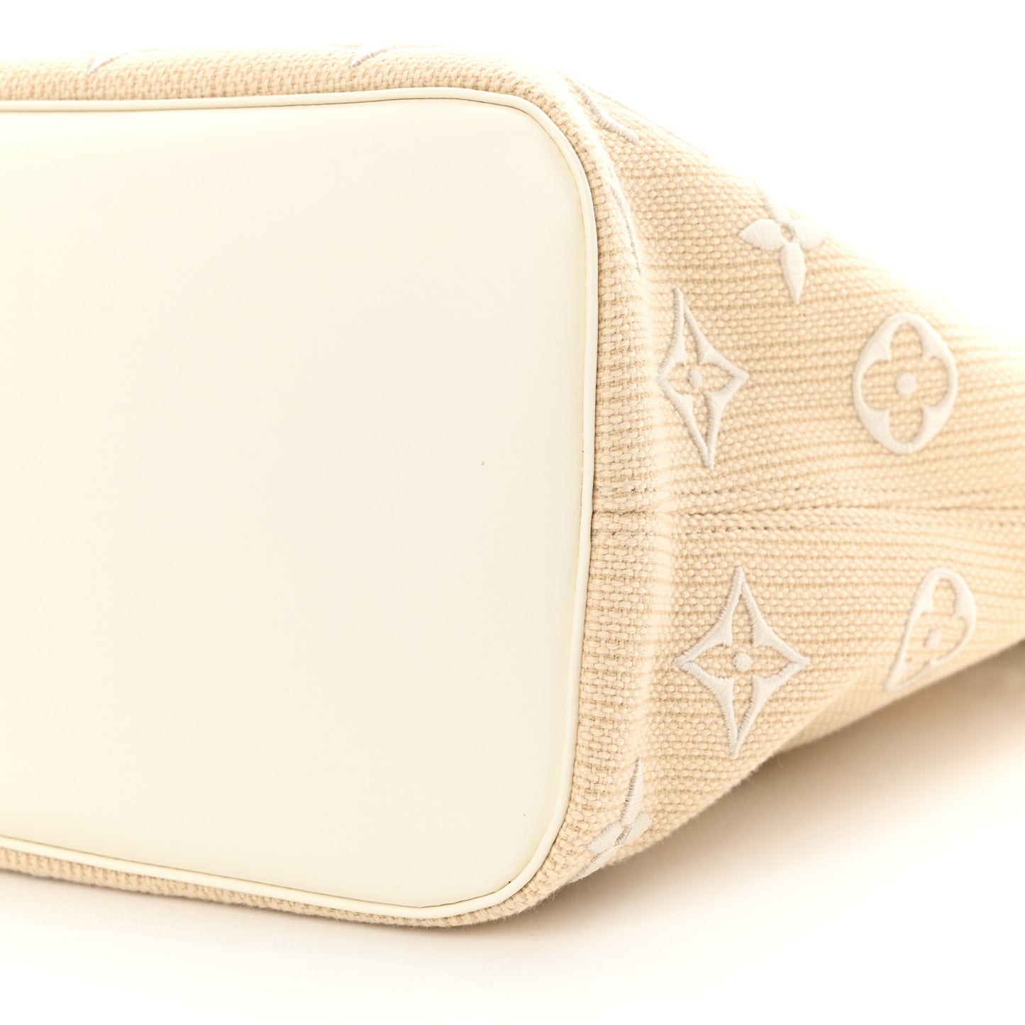 Cotton Monogram Embroidered Neverfull MM Beige White