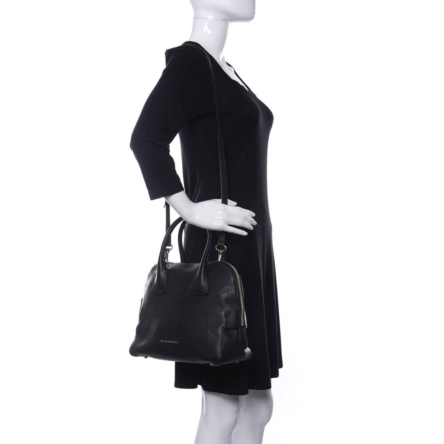 London Grainy Calfskin Small Greenwood Bowling Bag Black