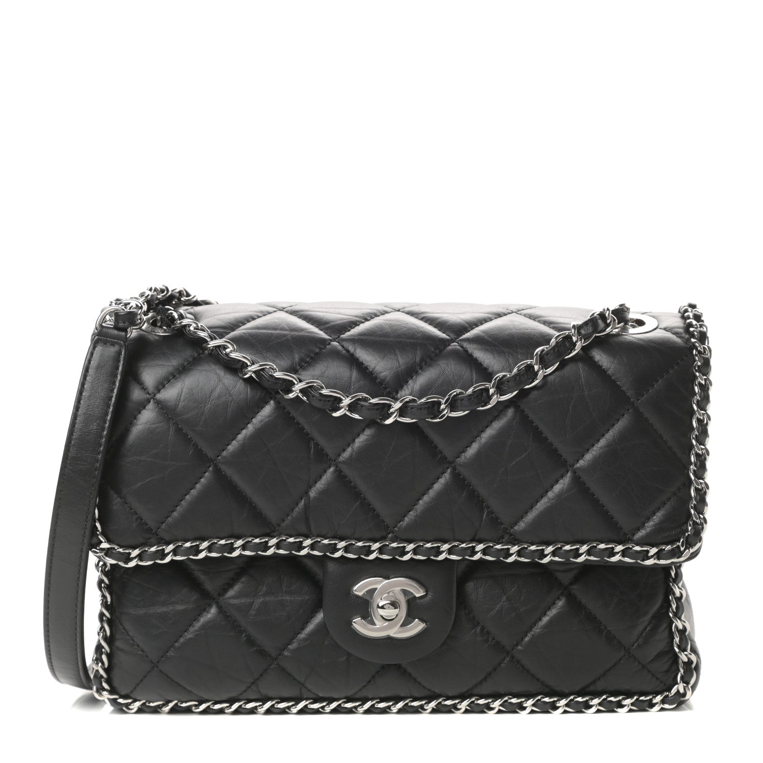Chanel Crumpled Calfskin Medium Chain All Over Flap Black 1 of 12
