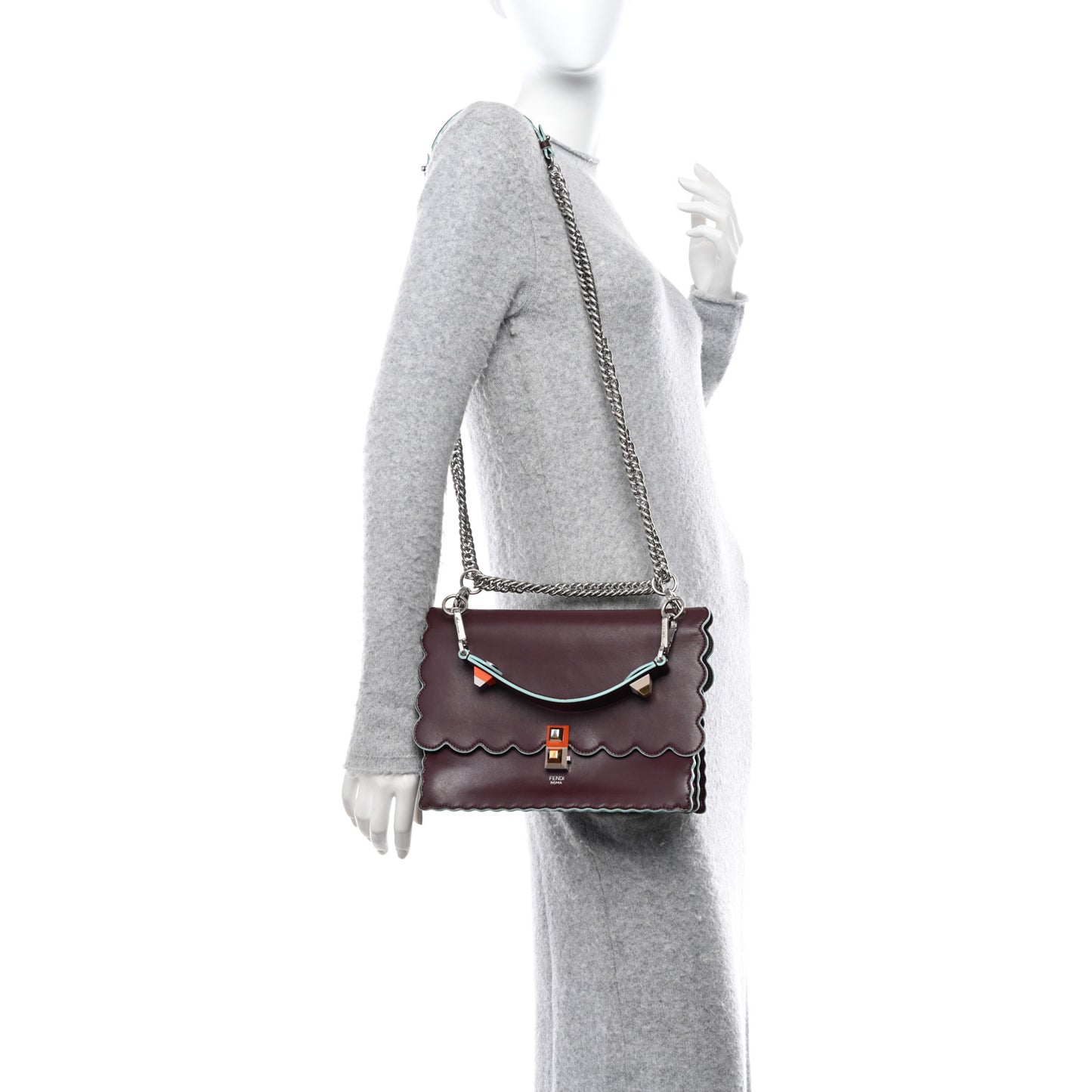 Vitello Liberty Scalloped Studded Kan I Shoulder Bag Bordeaux
