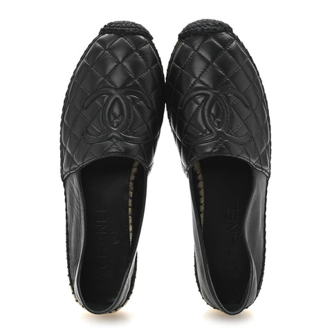 Lambskin Quilted CC Espadrilles 38 Black