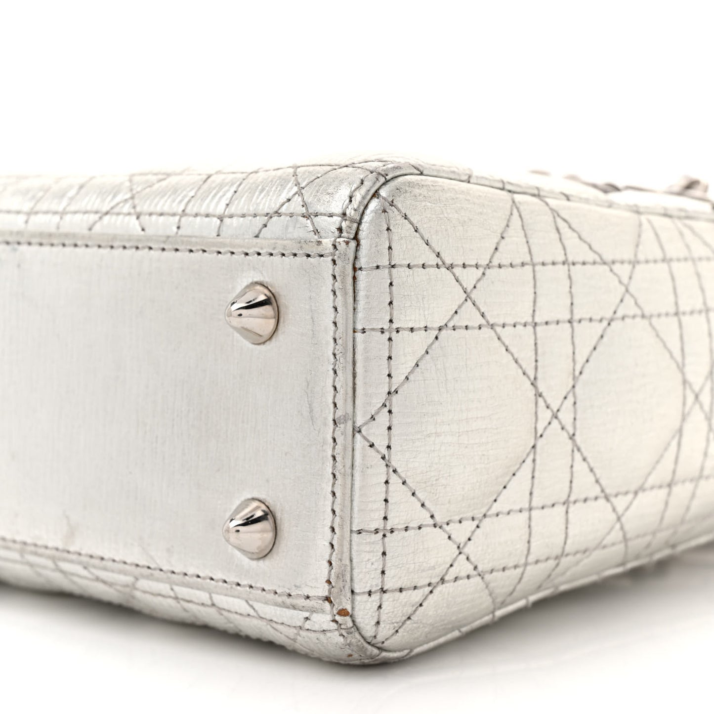 Metallic Grained Calfskin Cannage Small Lucky Badges My Lady Dior Silver