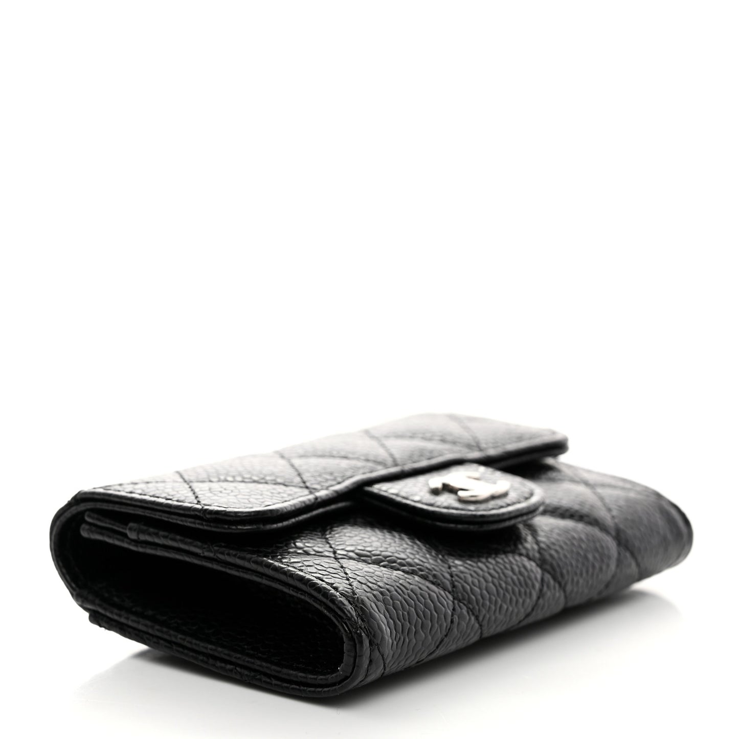 Caviar Quilted Flap Card Holder Wallet Black