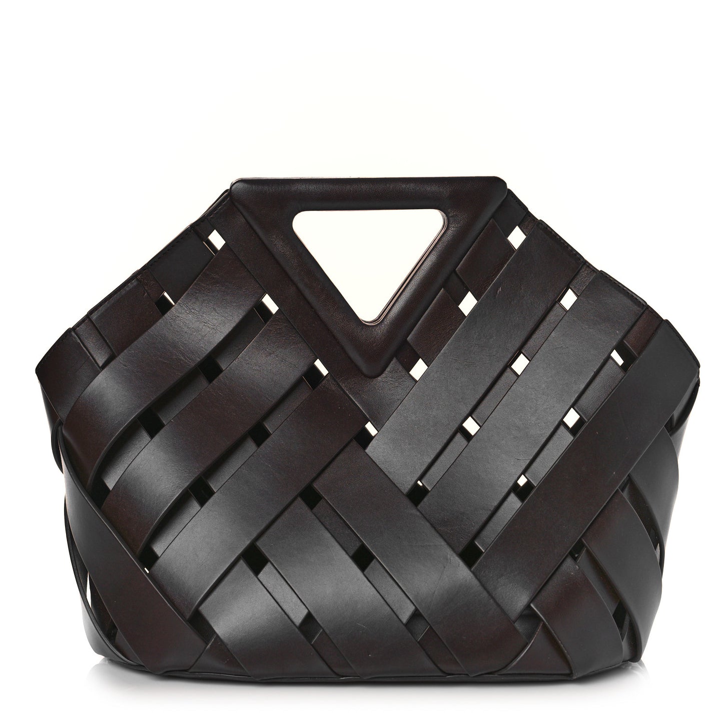 Calfskin V Woven Drawstring Tote Dark Brown
