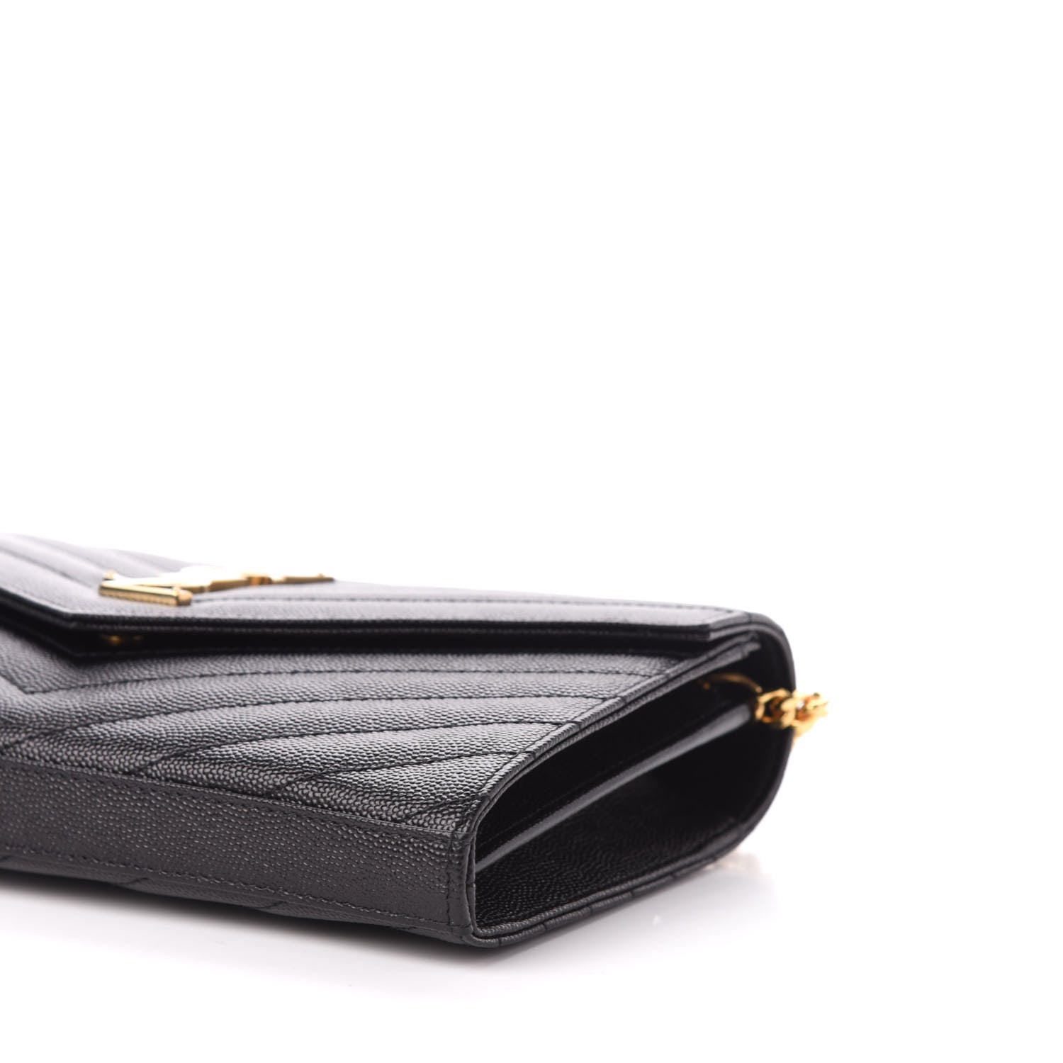 Saint Laurent Grain De Poudre Matelasse Chevron Monogram Chain Wallet Black 8 of 9