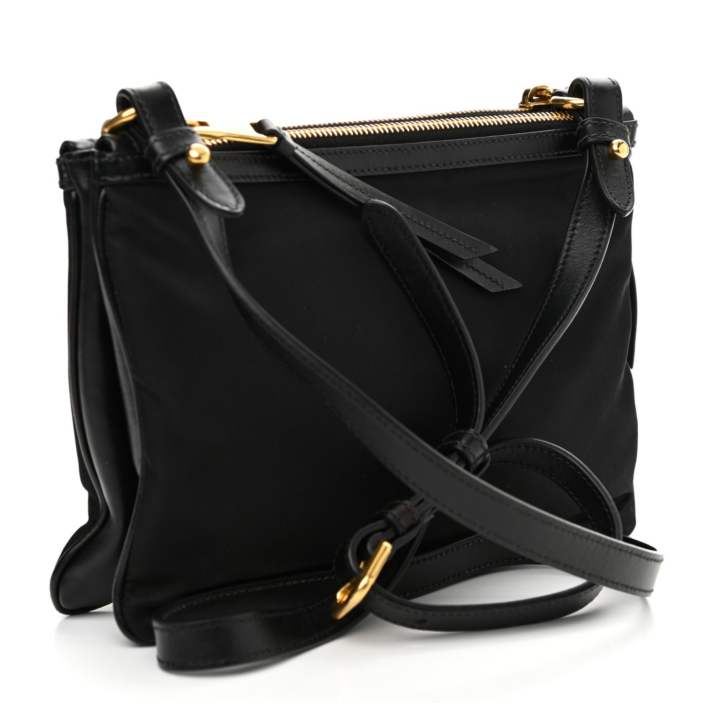 Tessuto Nylon Soft Calf Double Zip Crossbody Bag Black