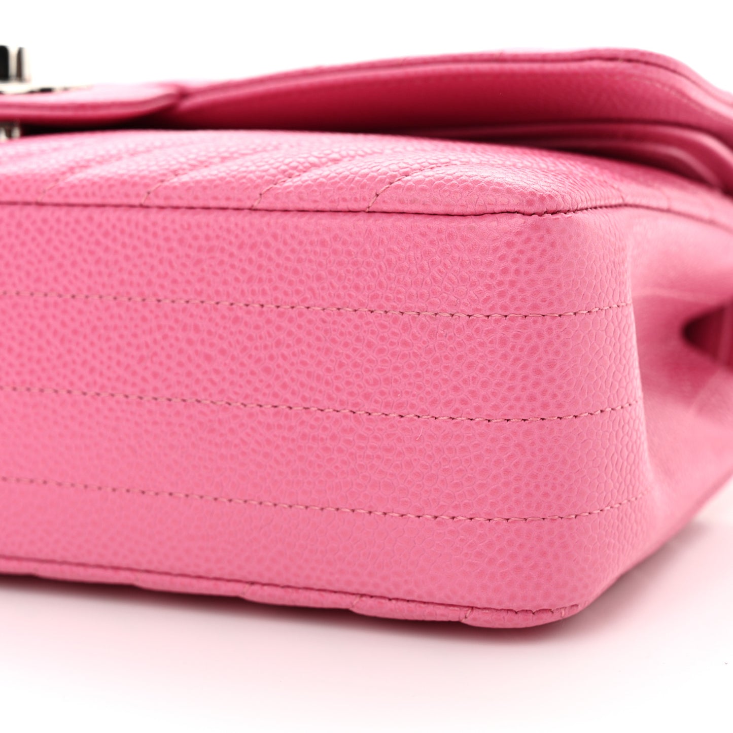 Caviar Chevron Quilted Medium Double Flap Pink