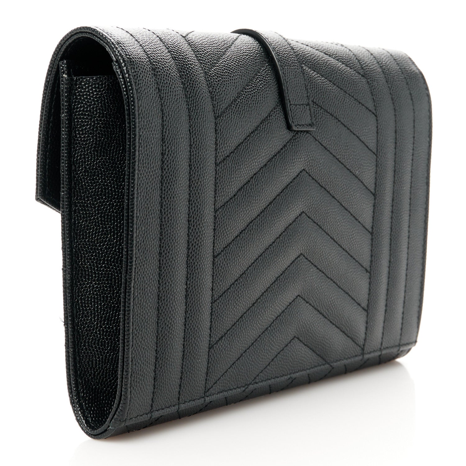 Saint Laurent Grain De Poudre Textured Mixed Matelasse Triquilt Monogram Clutch Black 3 of 8