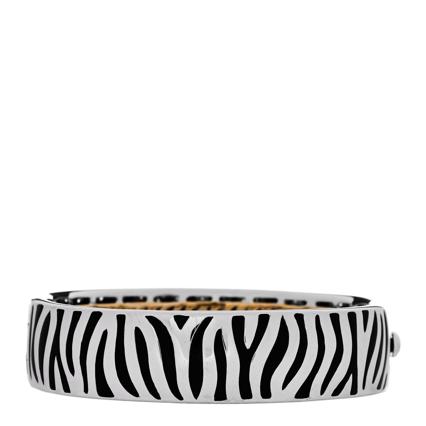 18K White Yellow Gold Diamond Enamel Animalier Zebra Bangle Bracelet