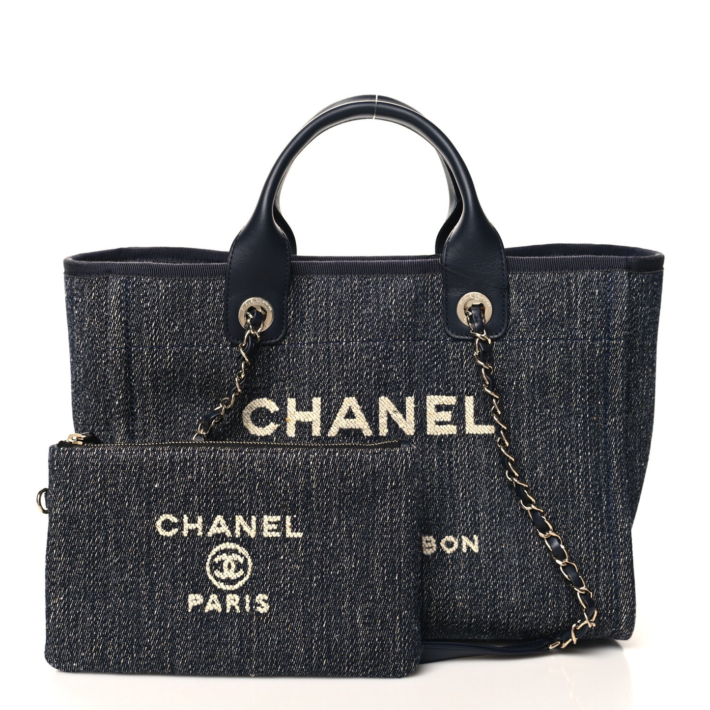 Denim Small Deauville Tote Dark Blue White