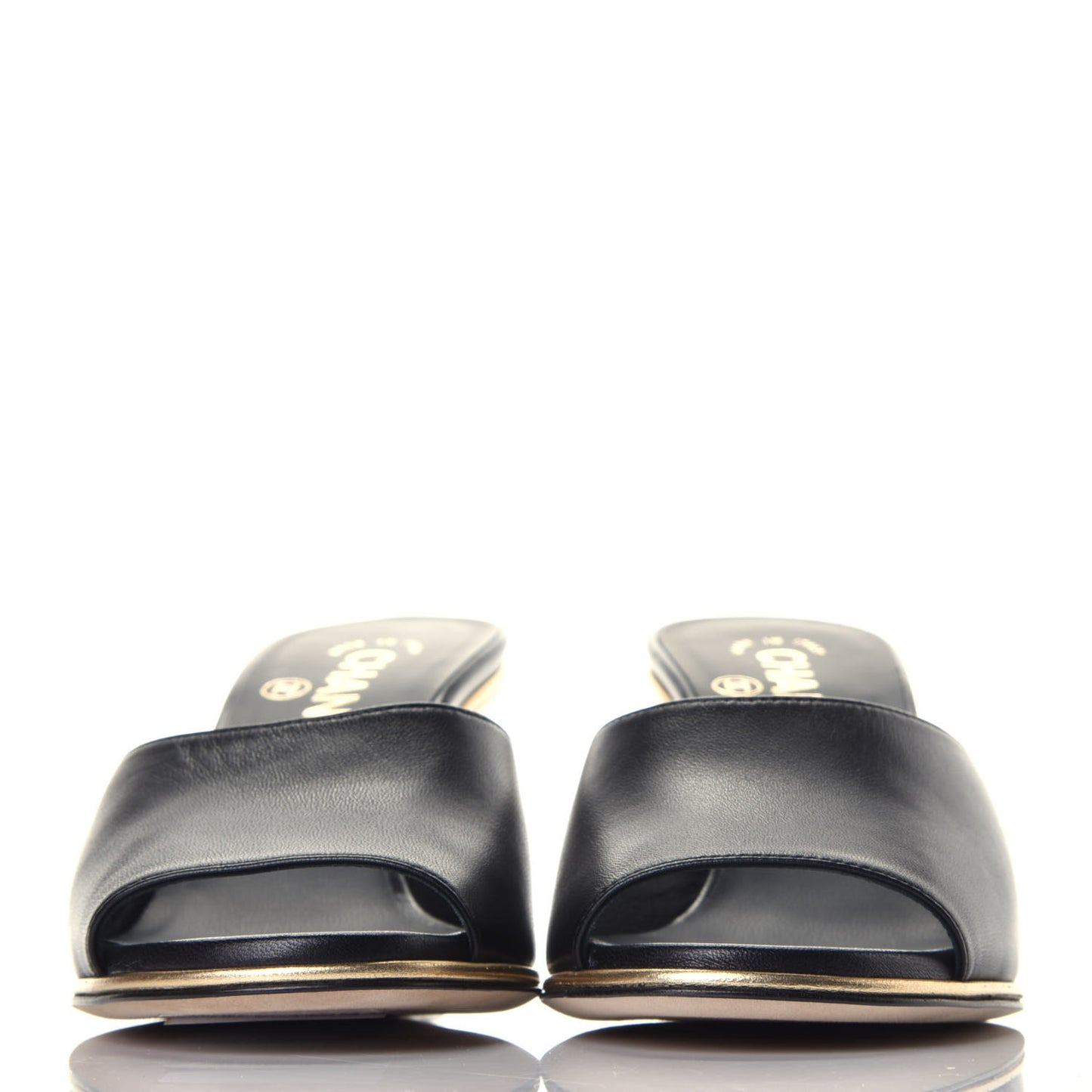 Lambskin Lucite CC Wedge Mules 36 Black