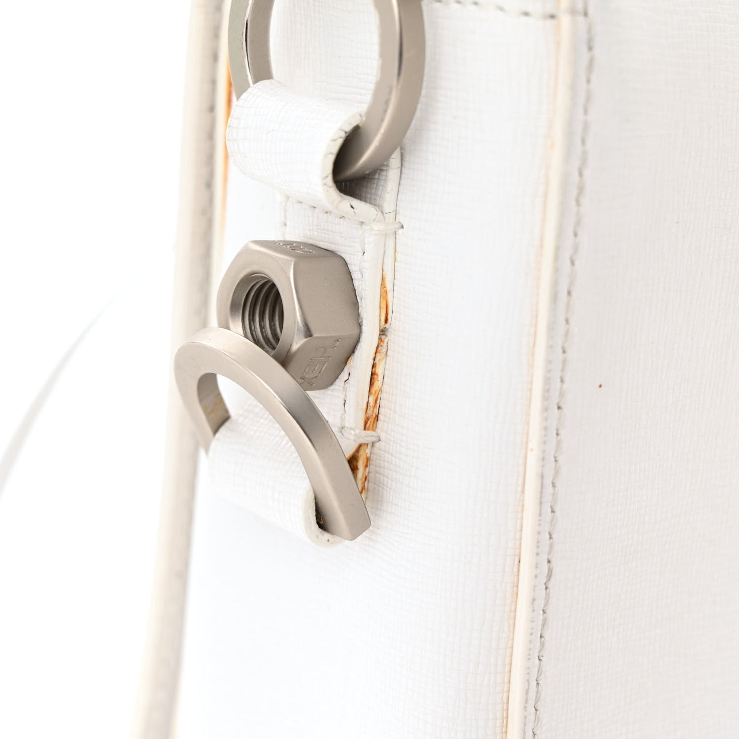 Saffiano Striped Mini Diag Binder Clip Bag White Black