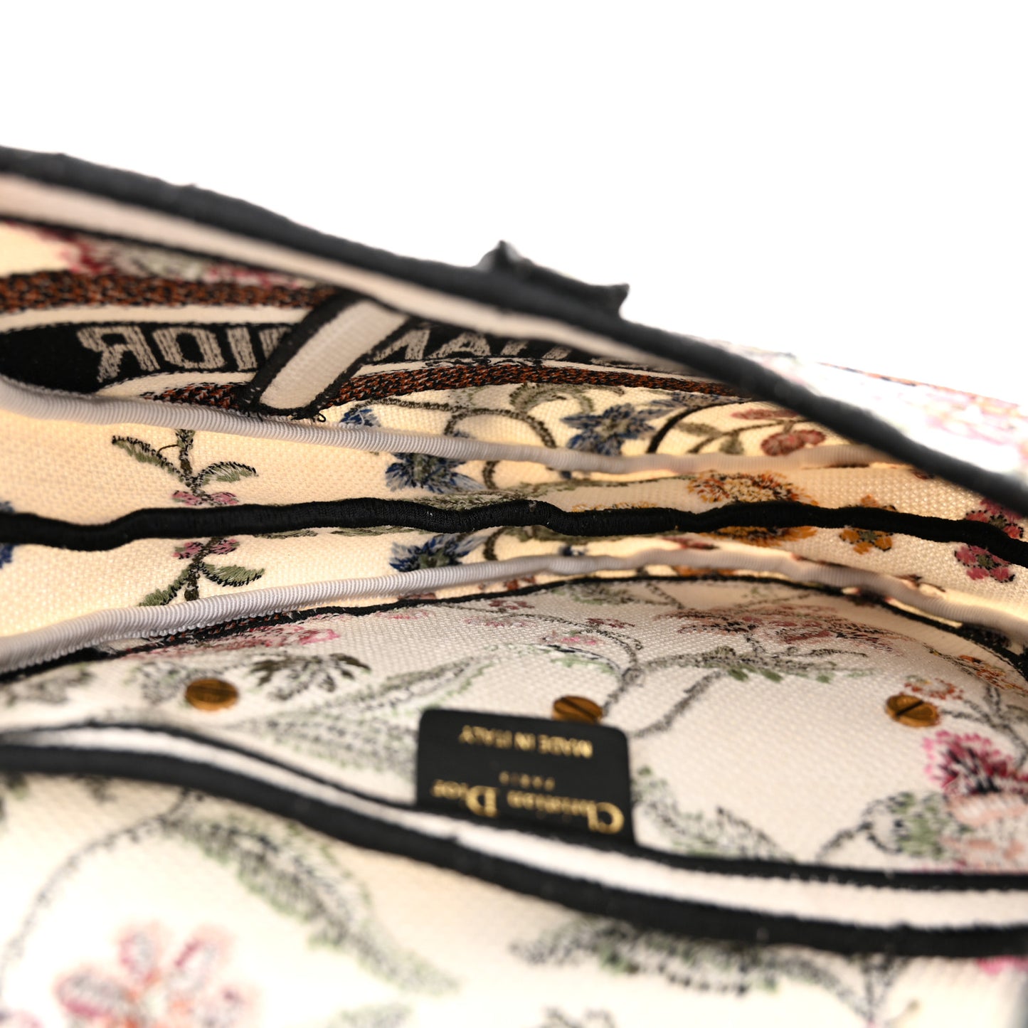 Canvas Embroidered Petites Fleurs Saddle Bag White Multicolor